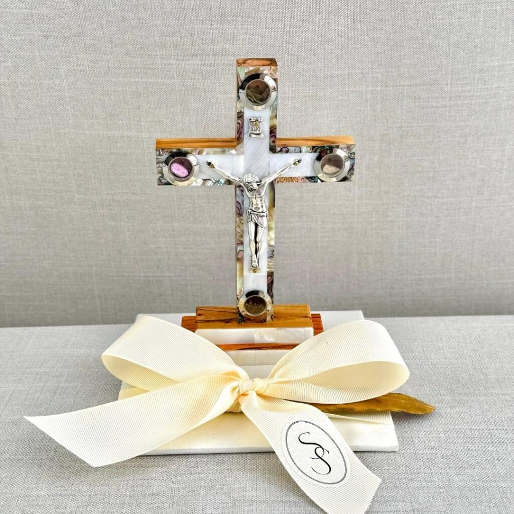 CRUZ DE TIERRA SANTA- CRISTALES CON BASE - Imagen 2