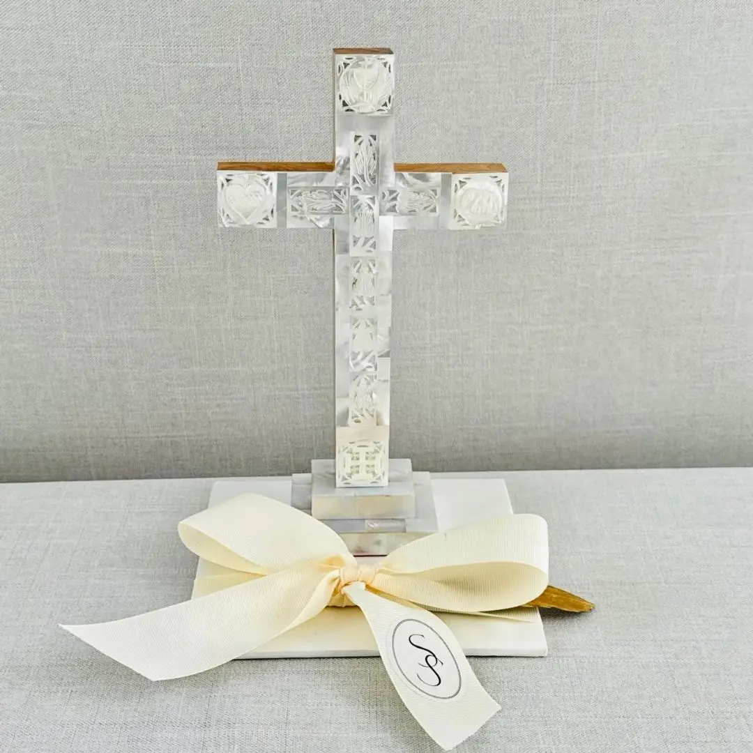 CRUZ DE MADRE PERLA TIERRA SANTA - Imagen 2